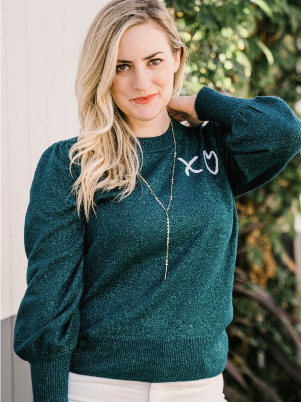 Lauren Conrad Teal Sparkle Pullover Sweater with Heart Accent Medium